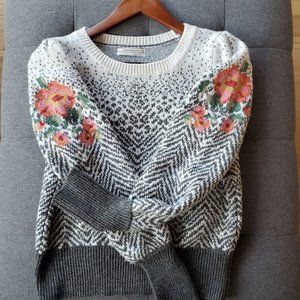 Anthropologie Size S Floral Embroidered Multicolor Sweater